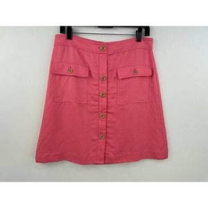 Ann Taylor 6 A-Line Skirt Pink Pockets Flare Button Womens NWT A33-10F